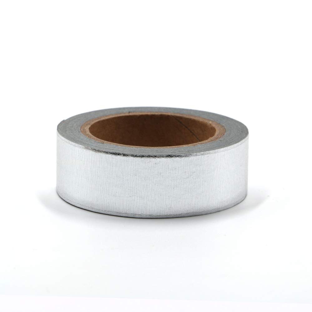 Zestaw 6 rolek taśmy Washi z litej srebrnej folii, 15 mm, szerokość 10 m, brokat, papierowe, samoprzylepne taśmy maskujące, do samodzielnego scrapbookingu, rękodzieła, sztuki, dziennika, dekoracji, 6