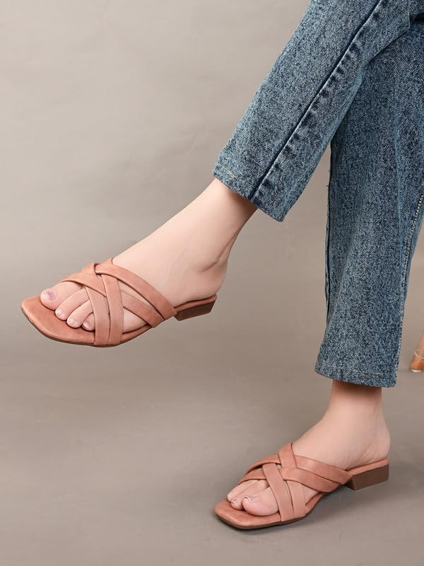 Image of XE Looks Women's Flat Slippers | Stylish Cross-Strap Design in Suede Finish | Comfortable Cushioned Footbed | Slip-On Lightweight Flats Slippers For Girls & Women