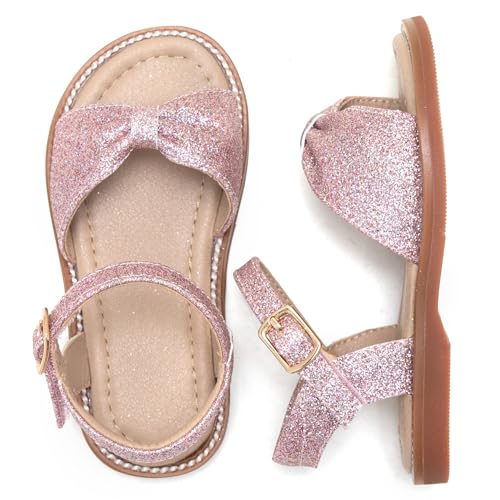 Image of Kolan Toddler Girl Sandals Open Toe Flat Princess Dress Shoes Little Kids