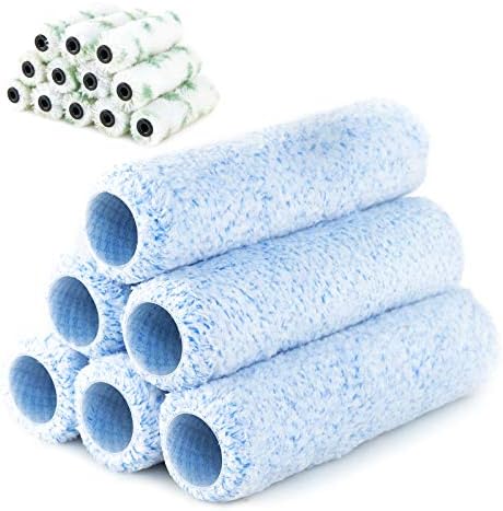 PILOT FISH 18Pcs Paint Roller Covers, 1/2 9inch 4inch Microfiber Roller Covers, 6 Pack 9'' and 12 Pack 4'' Roller Naps, Covers for Paint Roller Kit, Naps for Paint Brushes, House Painting Supplies