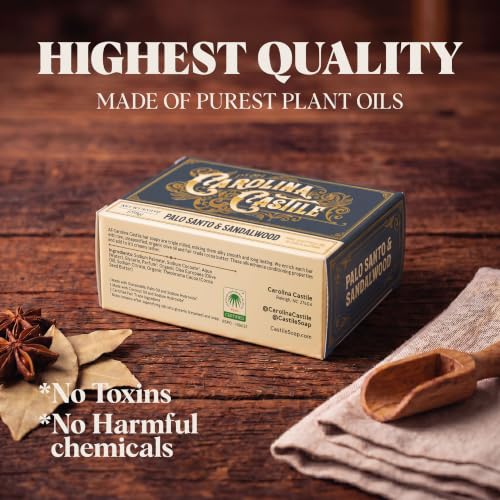 Image of Carolina Castile Soap Palo Santo & Sandalwood Bar Soap - Triple Milled for a Smooth, Silky Lather - Made with Unsaponified Olive Oil & Fair-Trade Cocoa Butter for a Soft, Daily Wash - 5 oz