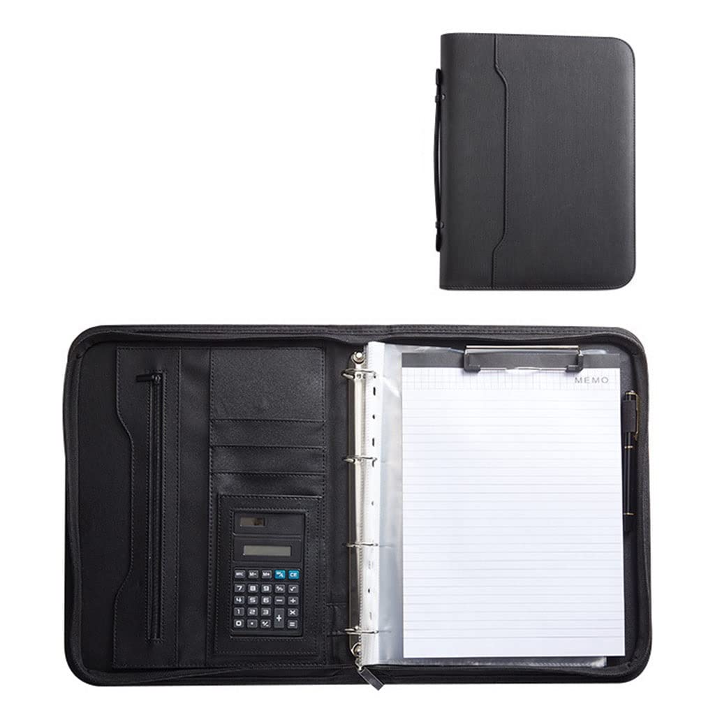 Cartella Portadocumenti Formato A4 Portfolio Raccoglitore a 4 Anelli Raccoglitore per portfolio con Cerniera Business Padfolio Organizer Porta Blocco Note Cartella portfolio