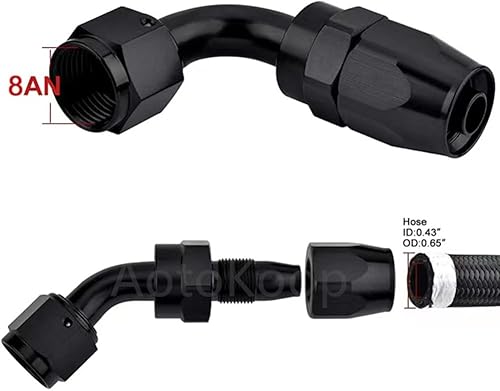 Miniatura 4 de AotoKoop Extremo de manguera giratorio universal de 45 grados 8AN accesorio de aluminio para manguera trenzada de línea de combustible, negro-1