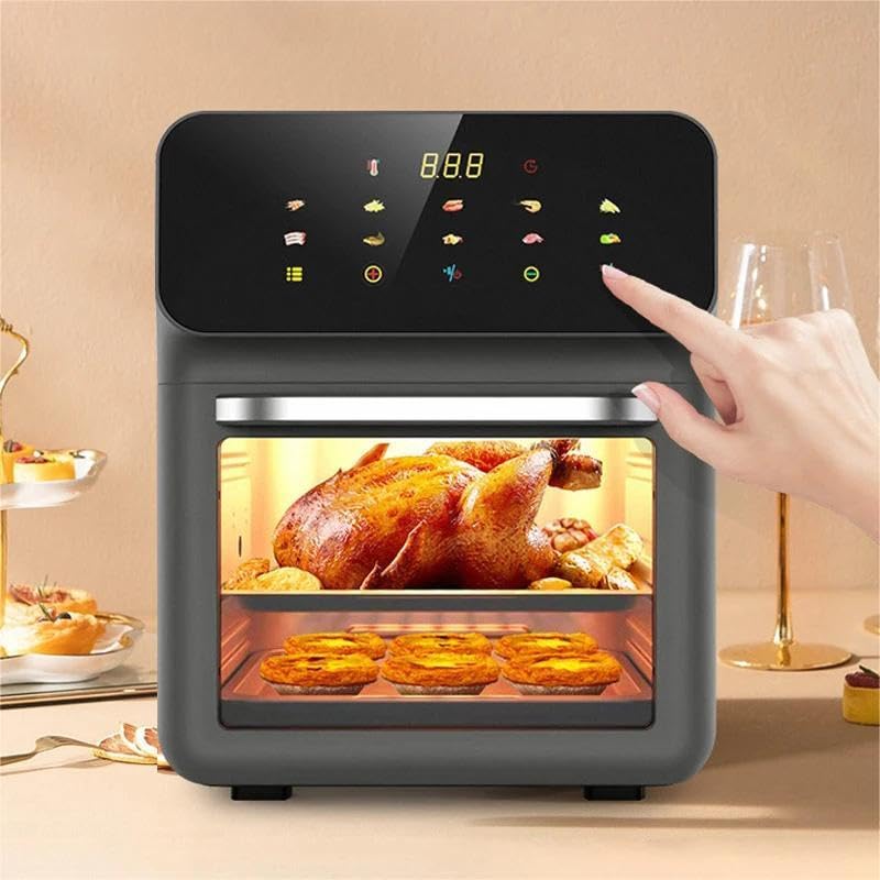 Freidora de Aire sin Aceite de 10L, Air Fryer Diseño Antióxido, Tecnología Calefacción Uniforme, Ventana transparente, Pantalla táctil digital, Temperatura Regulable 80-200°C, 18 Menús, 1350W