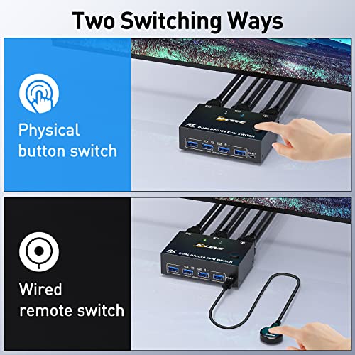 Image of KCEVE Dp KVM Switch 2 Computer 2 Monitors, USB 3.0 Vision Dual Monitors Displayport Kvm Switcher Supports 4K@60Hz For 2 Computers Share Keyboard, Mouse And Monitor