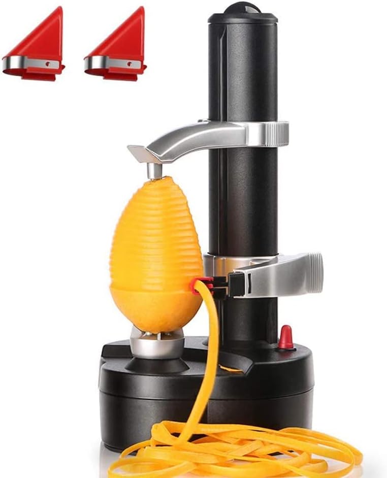 Electric Potato Peeler, Automatic Apple Peeler Machine, Heavy Duty Stainless Steel Rotating Peeler with 2 Extra Blades for Kitchen Fruits and Vegetables