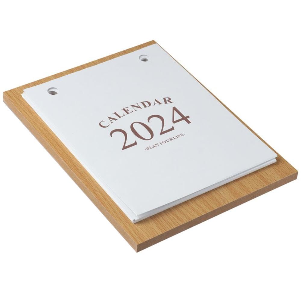 Risedot Small Desk Calendar 2024 Wooden Standing Flip Calendar, Foldable Flip Calendar Metal Binding Thick Paper Desktop Decoration - Image 2