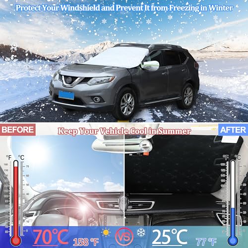 Image of Windshield Snow Cover Compatible with X-Trail 2014-2024, Car Snow Cover, Front Windshield Sunshade, Exterior Windscreen Sun Shade, UV-Rays Sun Ice Snow Frost Protector, 4-Layer Windshield Cover
