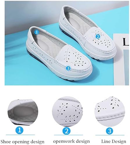 Miniatura 2 de Zapatos de enfermería antideslizantes para mujer, de cuero, cómodos, planos, mocasines para trabajo en restaurantes