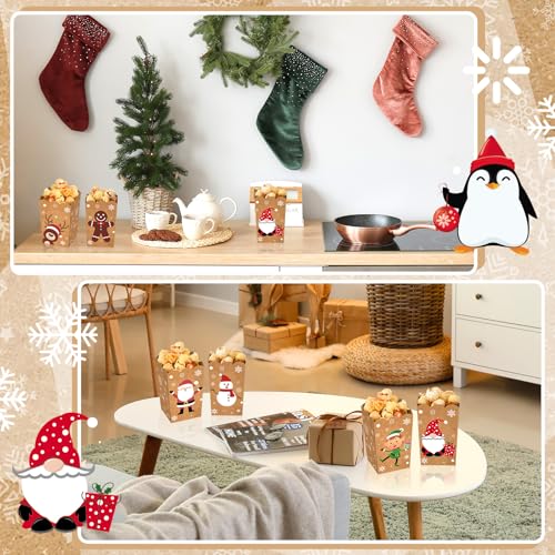 Image of Weekgrat 90 Pcs 9 Styles Christmas Santa Claus Popcorn Boxes Cardboard Popcorn Bags Snack Boxes Spooky Treat Bags for Candy Biscuits Party Favors