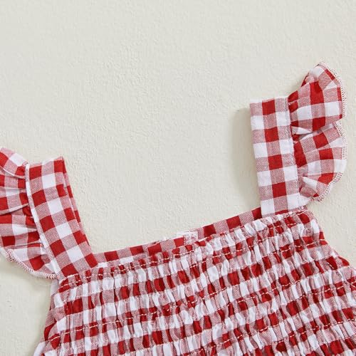 Summer Outfit Clothes Baby Girl Plaid Cherry Sleeveless Tunic T-Shirt Top and Shorts Bloomers Set2