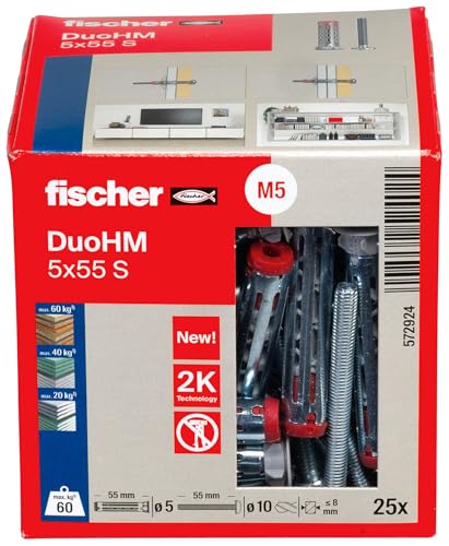 fischer Hohlraumdübel DuoHM 5 x 55 S TX, Plattendübel mit metrischer Panheadschraube und TX-Antrieb zum Befestigen von TV-Halterungen… – Ansicht 2