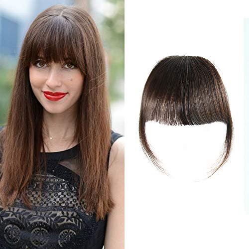 HAIQUAN Clip in Bangs Dark Brown Real Human Hair Bang Fringe Hair Natural Bangs Fashion Clip in Hair Extension