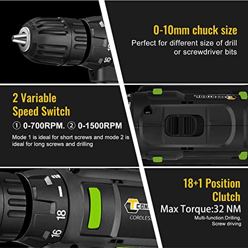 ESSGOO 21V Akkuschrauber Set, Akku bohrschrauber mit 2x 1500mAh Akkus, 42 N.m Max schlagbohrschrauber, Drehmoment auf 18… – Bild 3