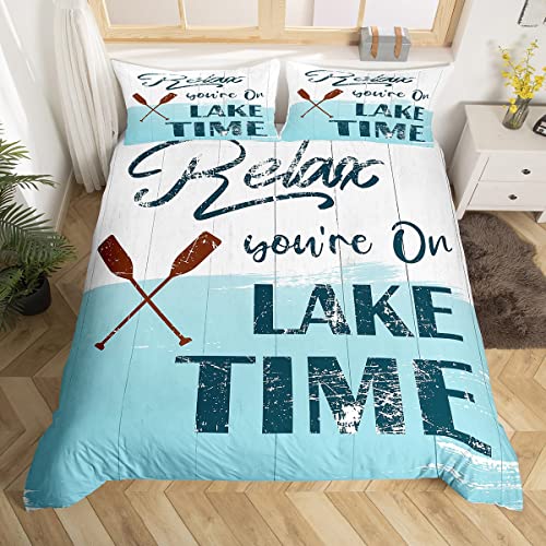 Lake Duvet Cover For Lake House, Boating Bedding Twin Size For Kids Boys Teens Adult, Lake Paddle Decor Comforter Cover Coastal Rustic Farmhouse Quilt Cover Lake House Decor For The Home, Blue White
