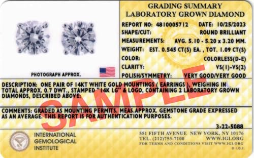 IGI Certified 1 to 10 Carat D-E Color and VS1-VS2 Clarity Lab Grown Diamond Stud Earrings for Women I 14k White Gold Earrings for Her I Secure Screw Back Made in USA by Beverly Hills Jewelers3