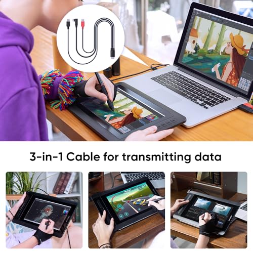 Image of XPPen AC97 3 in 1 Cable for Artist 12, Artist 10 /12 /13 /16 2nd, Artist Pro 14(Gen2) /16(Gen2) Drawing Tablet - Creative Pen Display Cable
