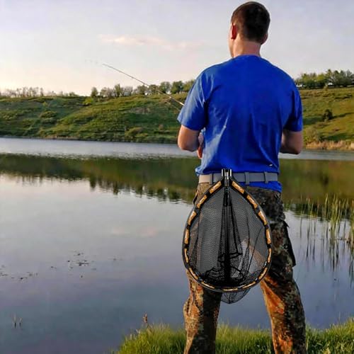 Image of PLUSINNO Fishing Net Fish Floating Landing Net, Kayak Nets with Fixed Foldable Telescopic Pole Handle, Bass Trout Fishing Nets with Nylon Mesh for Pond Lake River, Fishing Gear Gifts for Men Anglers