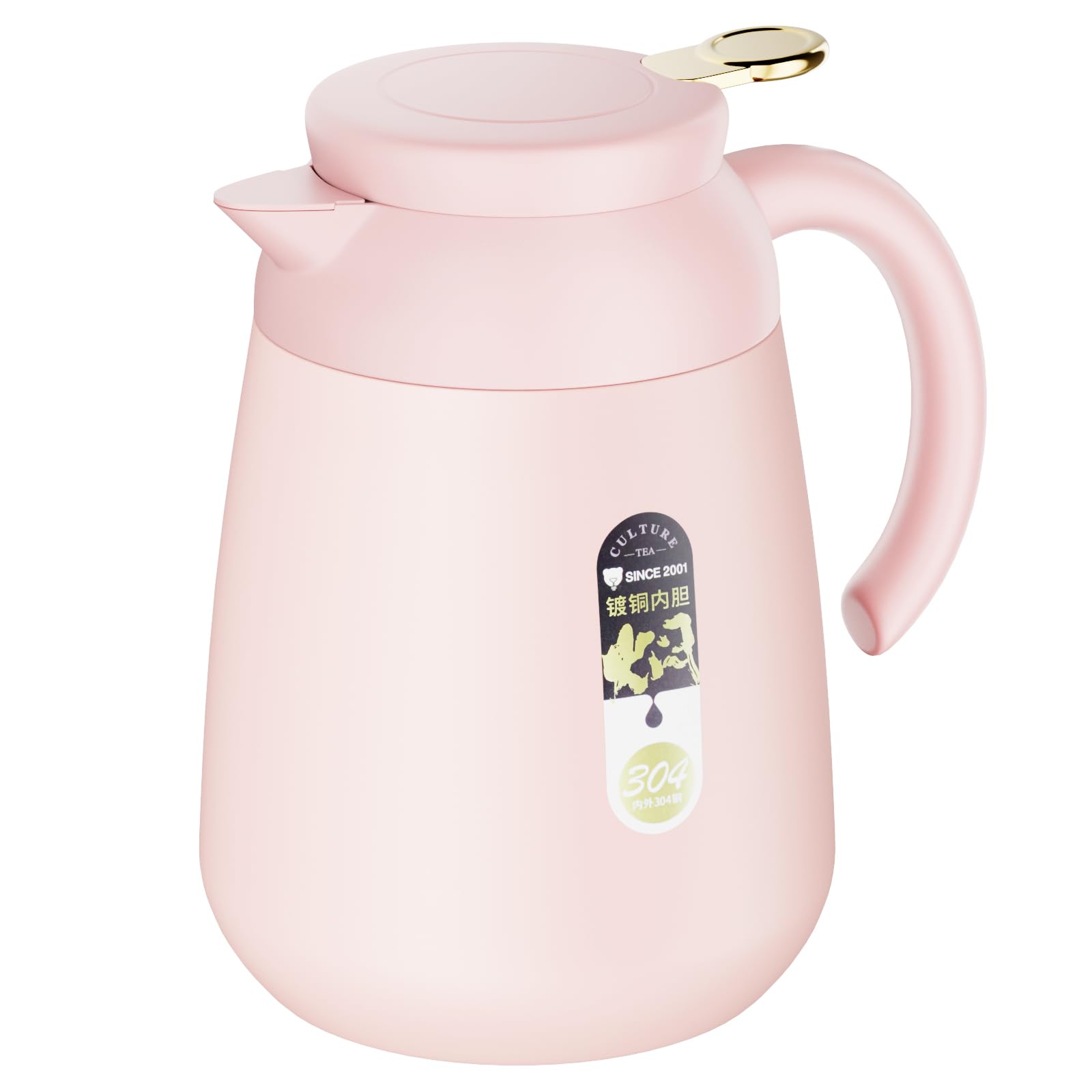 1L Thermal Coffee Carafe Pink, 304 Stainless Steel Double Wall Vacuum Insulated Flask, Hot Water Tea Pot with Push Button Pour, Hot & Cold Drinks Gift