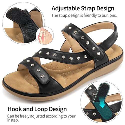 Almusen Womens Flats Sandals Dressy: Ladies Adjustable Walking Sandal Comfortable Orthopedic Shoes for Outdoor Hiking3