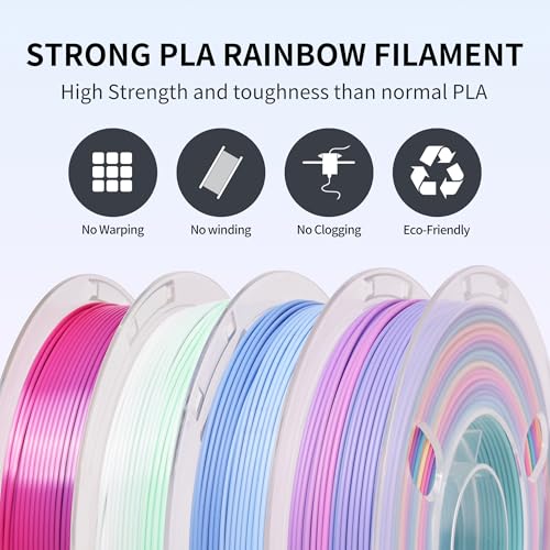 Image of RAMBERY 3D Printer Filament Bundle 500g x 4 Spools, Silk & Matte Rainbow PLA Filament, Multicolore Fast Color Change 1.75 mm 3D Printing Filament