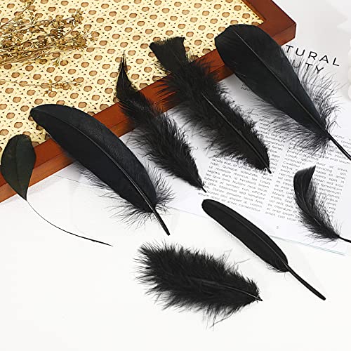 Marforever Black Craft Feathers 8 Styles - 320 Pcs Assorted Mixed Natural Feathers Black Goose Feathers For Diy Crafts Dream Catcher Halloween Costume Wedding Home Party Decoration #TOP6