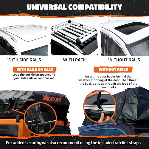 Image of Mockins 72 inchx48 inchx20 inch XXL Roof Cargo Bag for Top of Car, Truck, & SUV | 40 CuFt Weatherproof Car Topper Luggage Carrier Waterproof Bag | Soft-Shell Vinyl Car Rooftop Cargo Carrier Bag w /Accessories