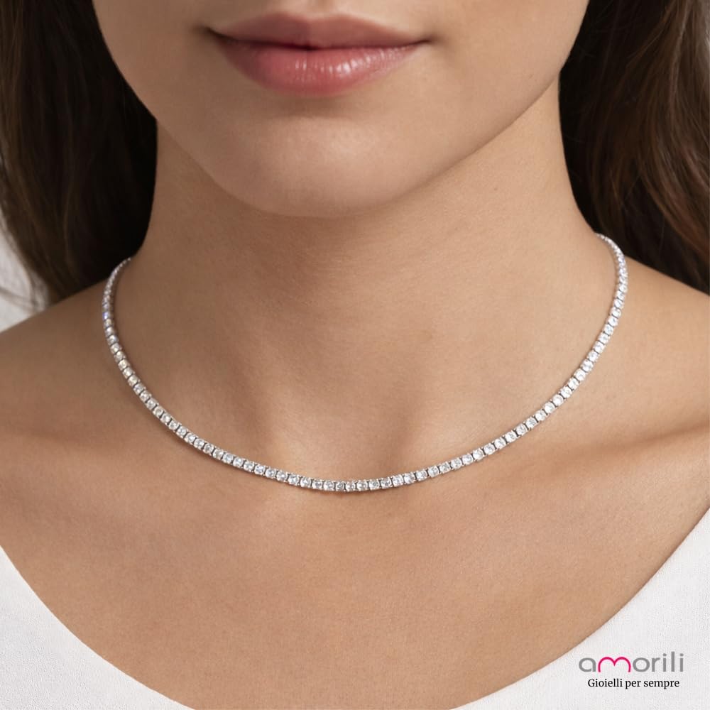 Collana Tennis Girocollo Argento 925 con Zirconi 2,5 mm Rodiata | Collana Donna Regolabile 38-42 cm | Punto Luce Elegante Brillante | Gioiello Sposa Cerimonia Regalo Donna
