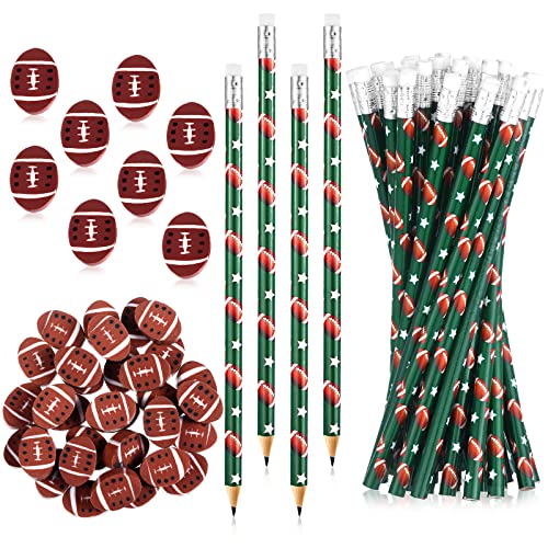 Image of Tinlade 72 Pcs Sports Pencils and Erasers for Kids Fun Wooden Pencils for Kids Boys Sports Themed Birthday Party Favors Students Stationery Party School Office Supplies(Football)