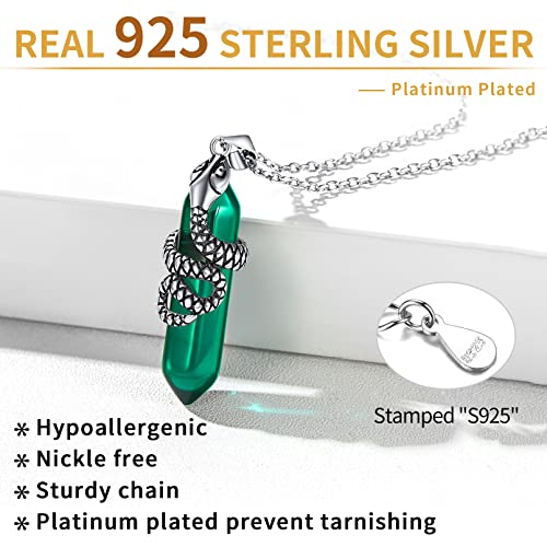 ChicSilver 925 Sterling Silver Snake Wrapped Crystal Point Pendant Necklace Reiki Energy Healing Crystal Stone Necklace Hexagonal Gemstone Green Emerald Jewelry for Women - May Birthstone - Image 6