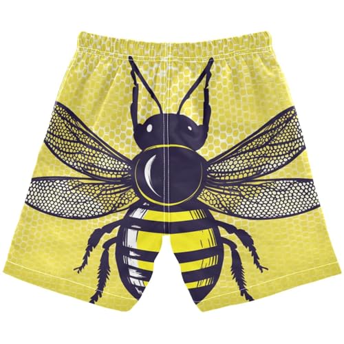 Boys Beach Board Shorts Bees Insect Funny Yellow Swim Trunk Teen Swimwear 8-16Y2