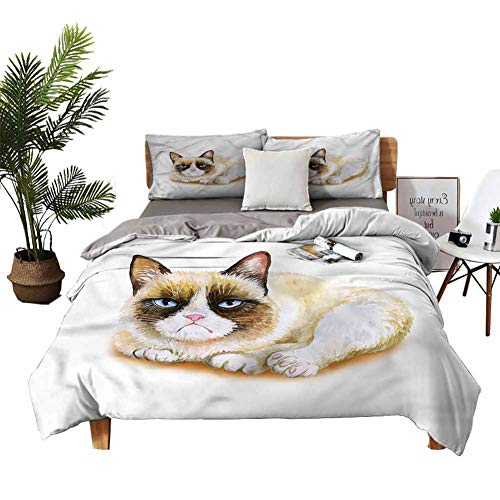 Four-Piece Bedding Bed Clothes Sheet Set Grumpy Angry Cat Love Winter Bedding W80 xL90