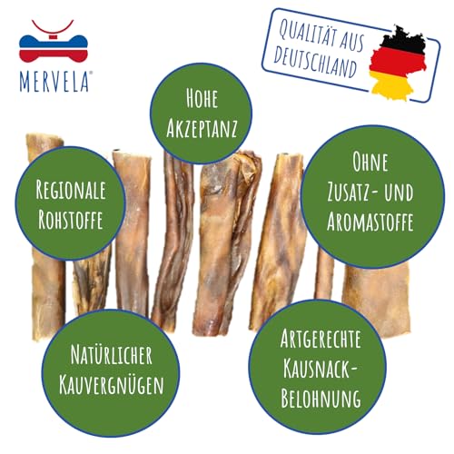 MERVELA Pferdekopfhaut ohne Fell | Hypoallergen | 1 kg | Qualität aus Deutschland | 12 cm Stücke | natürlicher Kauartikel | 100% Monoprotein Pferd