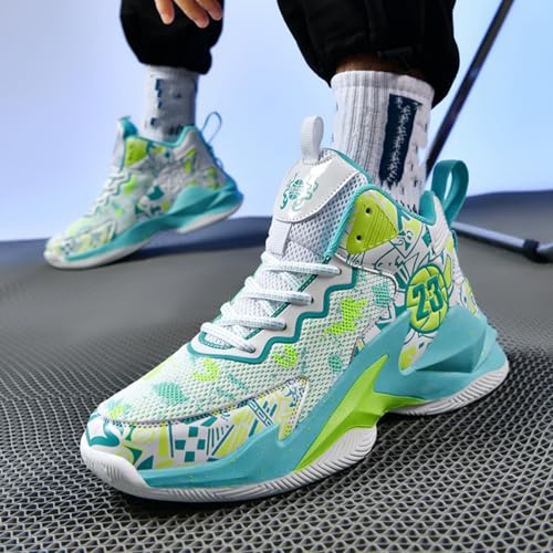 Mens High Top Lace Up Fashion Basketball Shoes with Arch Support Soft Running Shoes Non-Slip Train Sport Volleyball Sneakers (Light Blue,10) 6