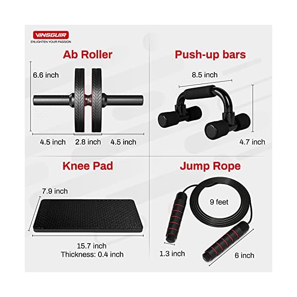 Ab-Roller-Wheel-4-in-1-Kit-Set-Abs-Workout-Equipment-for-Abdominal-Core-Strength-Training-Exercise-Wheels-for-Home-Gym-Fitness-Ab-Machine-with-Jump-Rope-Push-up-Bars-Knee-Pad-Accessories Vinsguir Ab Roller, 4-in-1 Ab Roller Kit with Knee Pad
