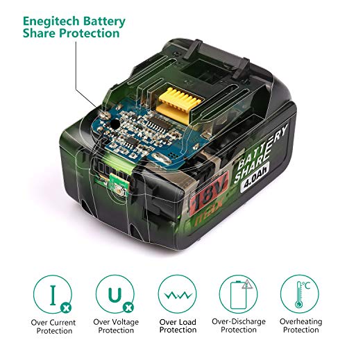 Enegitech 18V 4.0Ah Rechargeable Battery Lithium-ion 2 Pack ETB1840B with LED Indicator Cordless Power Tool Batteries, Repalce for Makita 18Volt LXT BL1840B BL1850B BL1830B - Thumbnail 3