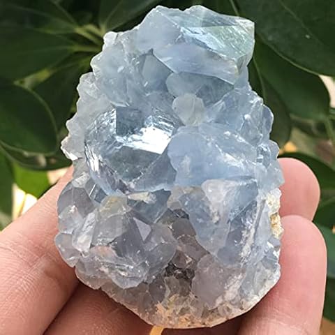 SHANGMAOYO 1pc Natural Blue Celestite Crystal Cluster Ornaments Mineral Specimen for Fish Tank Garden Flower Pots Decoration Natural Stones (Color : Blue Celestite, Size : 1pc 30-50g) Cover