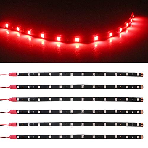 Qasim 6pcs 12V mené la bande lumineuse rouge 30cm a mené la décoration intérieure et extérieure de la voiture flexible imperméable à l'eau lumière...