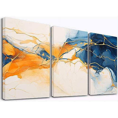 SHYAMIC アートパネル 抽象 3枚セット飾り絵 抽象画, オレンジ、ブルー 飾り絵 抽象画 ポスター 壁掛けアート モダン アートボード 絵画 印刷された インテリア部屋飾り バスルーム ベッドルーム キッチン オフィスール アートワーク - 30x