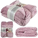 Trendyshop365 Wohndecke 150x200cm in Cordoptik Kuschel-Decke Sherpa-Rückseite Flauschig Tagesdecke (Altrosa)