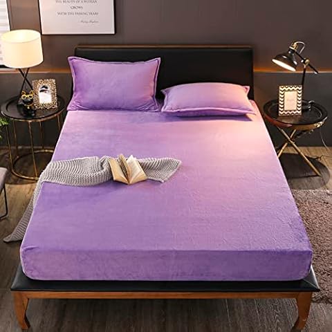 Pangzi Solid Flannel Plush Bedding Fitted Sheet,Velvety Soft Heavyweight,Not Include Pillowcases(Twin, Purple) Cover