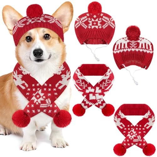 Huhumy 2 Set Christmas Dog Costumes Dog Hat Knit...