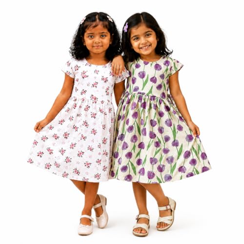 Image of Kids Girls Combo Frock | Girl Cotton Blend Dress | Princess Style Frock | Birthday, Casual & Festive Outfit