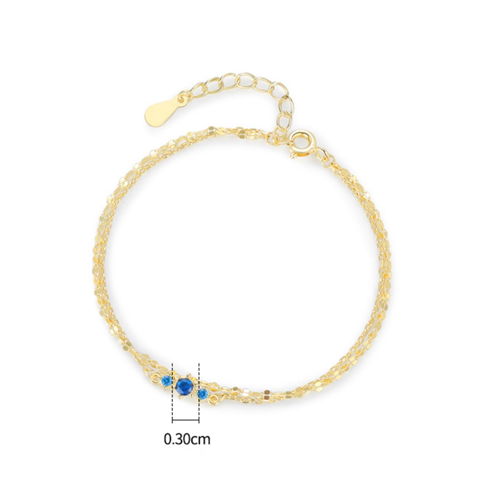 Pulsera para mujer de oro amarillo de 9 K/14 K/18 K, pulseras de doble capa para mujer con laboratorio, zafiro azul real, brazaletes dorados Au 375/585/750