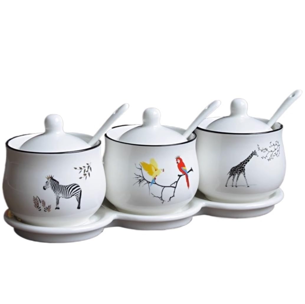 Pots à Épices Assaisonnement Box Set Ensemble De Récipients À Condiments, Pot D'assaisonnement Avec Couvercle, Ensemble De Récipients D'assaisonnement En Céramique Avec Plateau À Cuillères Pots à Sel