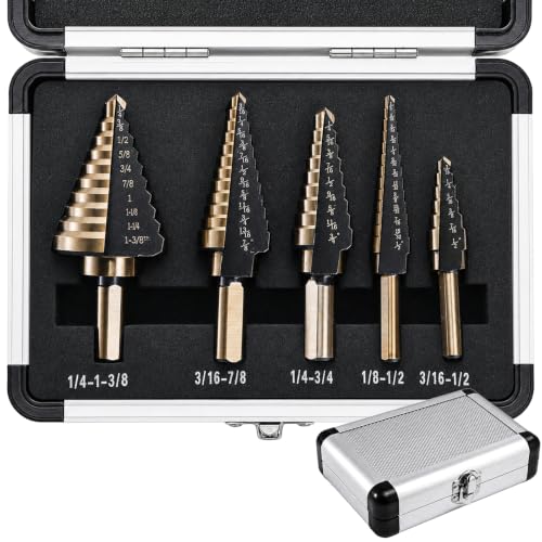 Yesland 5pcs Hss Cobalt Multiple Hole 50 Sizes High Speed Metal Step Drill Bit Set with Aluminum Case