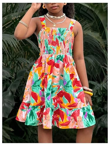 Girl's Tropical Bowknot Open Back Vacation Dresses Smocked Cut Out Sleeveless Flowy Short Dress3