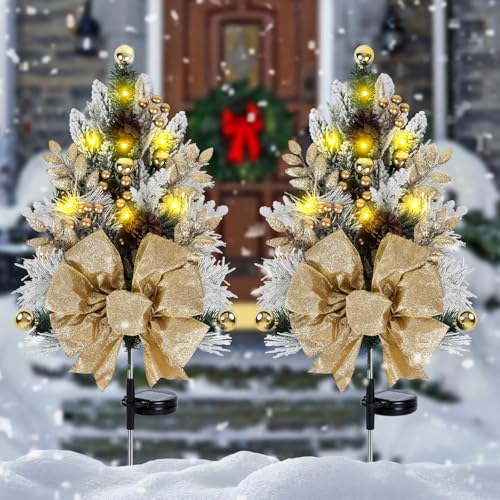 2 Pack Gold Outdoor Pathway Christmas Tree Urn Filler Solar