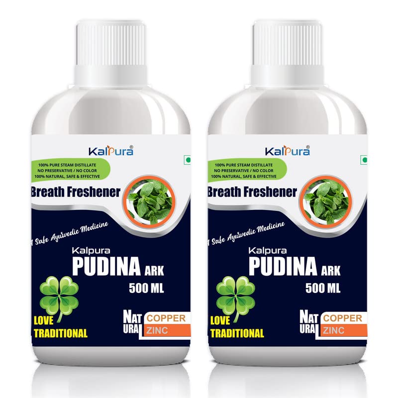 Kalpura Pudina Ark – 100% Pure Mint Distillate | Supports Digestion & Clears Nasal Blockage | Natural Herbal Extract | No Artificial Colors or Chemicals | 1000ml (Pack of 2 x 500ml Bottles)