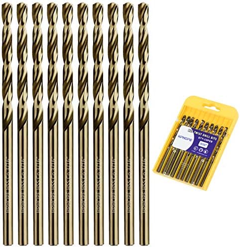 3/16 Inch Cobalt Drill Bits(10Pcs), HPHOPE M35 HSS Metal Twist Drill Bits Set, Jobber Drill Bits Length and Straight Shank, Suitable for Drilling in Hard Metal, Stainless Steel, Cast Iron